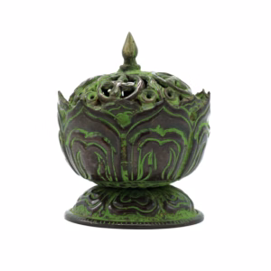 Brûleur d'Encens Tibétain en Laiton Vert - De - Gris - Petit Lotus