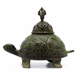 Porta Incienso de Tortuga Tibetana Verdigris de Laton - Largo