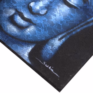 Boeddha Schilderij - Blauw Brokaat Detail