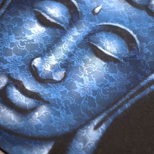 Boeddha Schilderij - Blauw Brokaat Detail