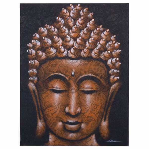 Tableau Bouddha - Détails Brocart Cuivré
