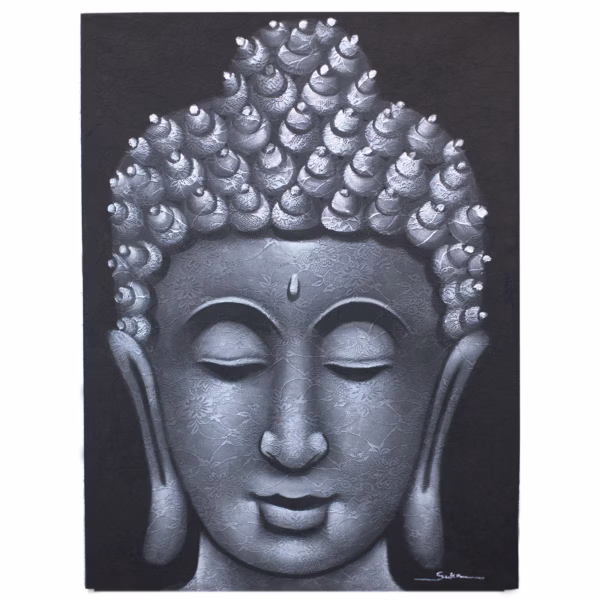 Buddah Maleri - Grå Brokade - Detalje