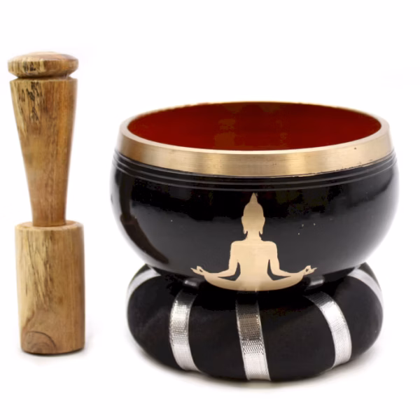 Klangskålsset Svart & Orange - Buddha 10.7cm