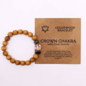 Bracelet Chakra de la Couronne en Bois de Cèdre avec Quartz Clair
