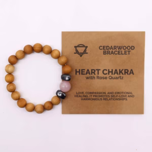 Pulsera de Cedro - Chakra del Corazón - Cuarzo Rosa