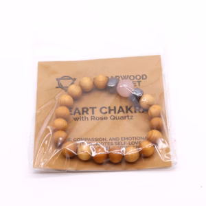 Pulsera de Cedro - Chakra del Corazón - Cuarzo Rosa