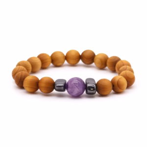 Bracelet Chakra du Troisième Oeil en Bois de Cèdre avec Améthyste
