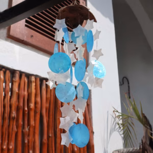 Carrillón de Coco y Capiz - Estrellas Azules y Blancas - 30cm