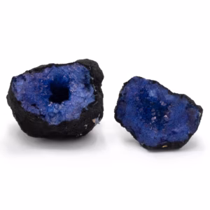 Coloured Calsite Geodes - Black Rock - Blue