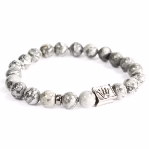Corona Lingotes / Gris Ágata - Pulsera de Piedras Preciosas