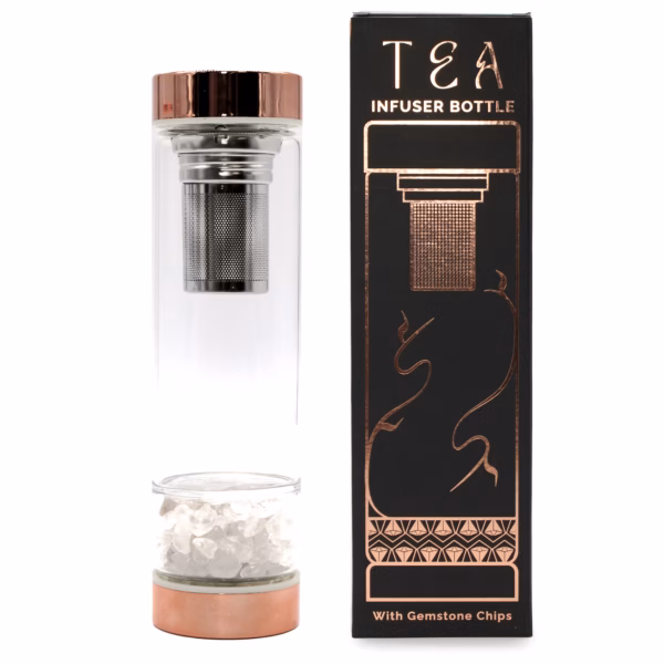 Flaske med Te i Krystalglas - Rose Gold - Rock Quartz