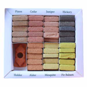 Display - Set mit 70 Räuchersteinen und Brenner - 7 Earthy Himalaya Incenso