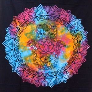 Dobbelt Bomull Sengeteppe + Veggoppheng - Svart Hamsa 230cm X 200cm