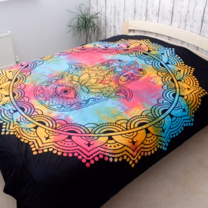 Dobbelt Bomull Sengeteppe + Veggoppheng - Svart Hamsa 230cm X 200cm