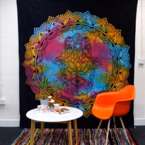 Dobbelt Bomull Sengeteppe + Veggoppheng - Svart Hamsa 230cm X 200cm