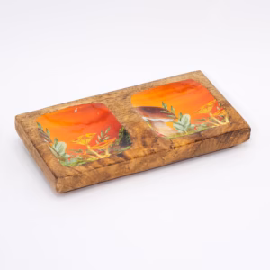 Dubbel smyckesbricka - Svampdesign - Kastanjebrun - 20x10x2,5cm