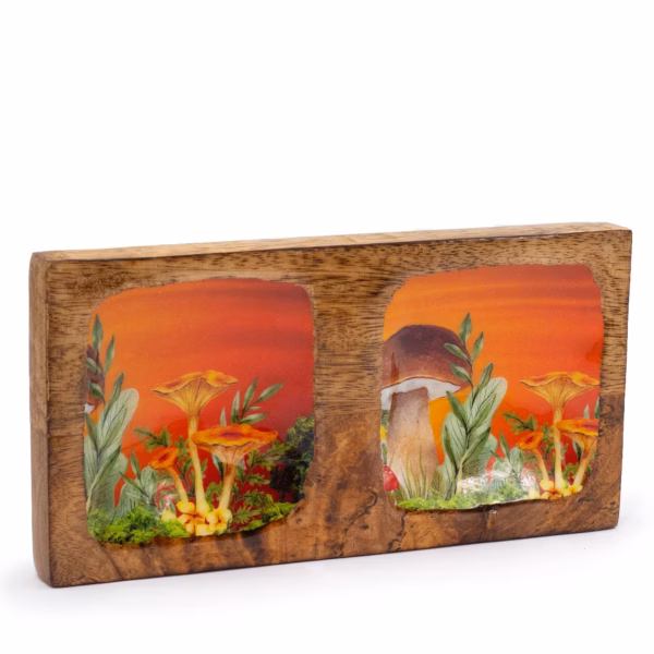 Dubbel smyckesbricka - Svampdesign - Kastanjebrun - 20x10x2,5cm