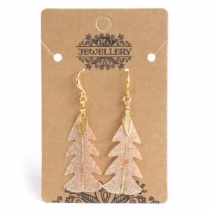 Boucles d'Oreilles - Feuille de Sapin Festive Or