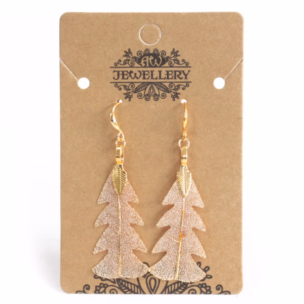 Boucles d'Oreilles - Feuille de Sapin Festive Or