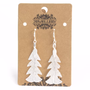 Boucles d'Oreilles - Feuille de Sapin Festive en Argent