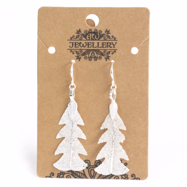 Boucles d'Oreilles - Feuille de Sapin Festive en Argent
