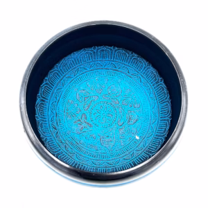 Klangschale aus Erdpulver - Blue Mantra Five Buddha - 16cm