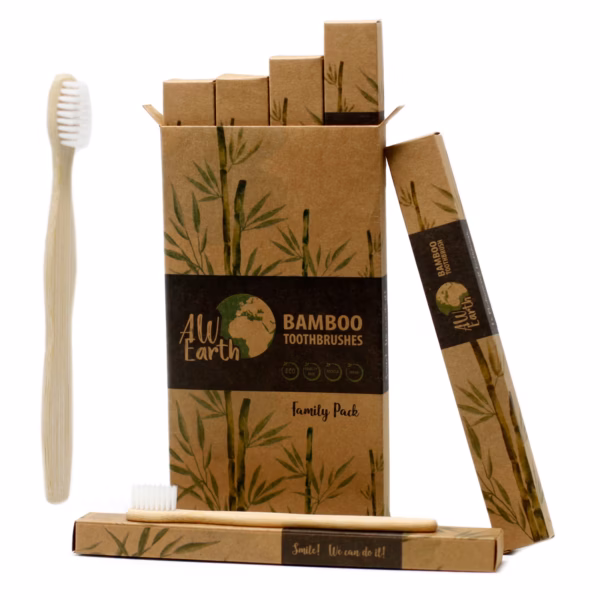 Caja de 4 Cepillos de Bambú - Blanco - Pack Familiar