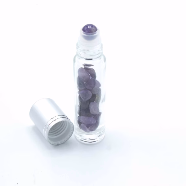 Botella en Roll - On con Gemas - Amatista - Tapa Plateada