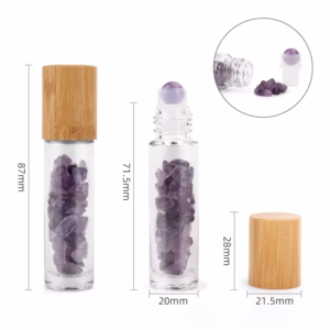 Gemstone Essential Oil Roller Bottle - Amethyst - Wooden Cap - 5ml