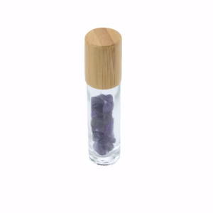 Gemstone Essential Oil Roller Bottle - Amethyst - Wooden Cap - 5ml