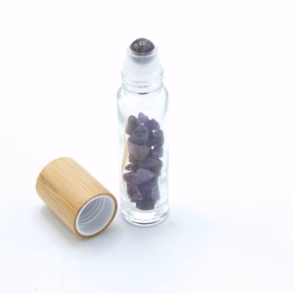 Gemstone Essential Oil Roller Bottle - Amethyst - Wooden Cap - 5ml