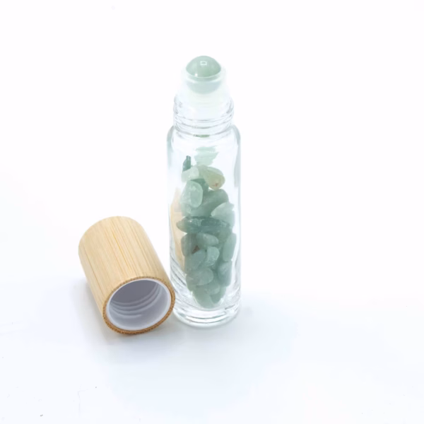 Gemstone Essential Oil Roller Bottle - Aventurine - Wooden Cap - 5ml