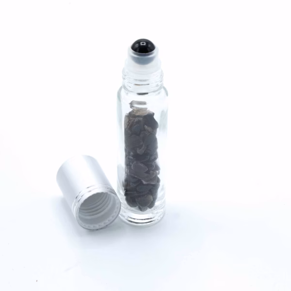 Gemstone Essential Oil Roller Bottle - Black Tourmaline - Silver Cap - 5ml