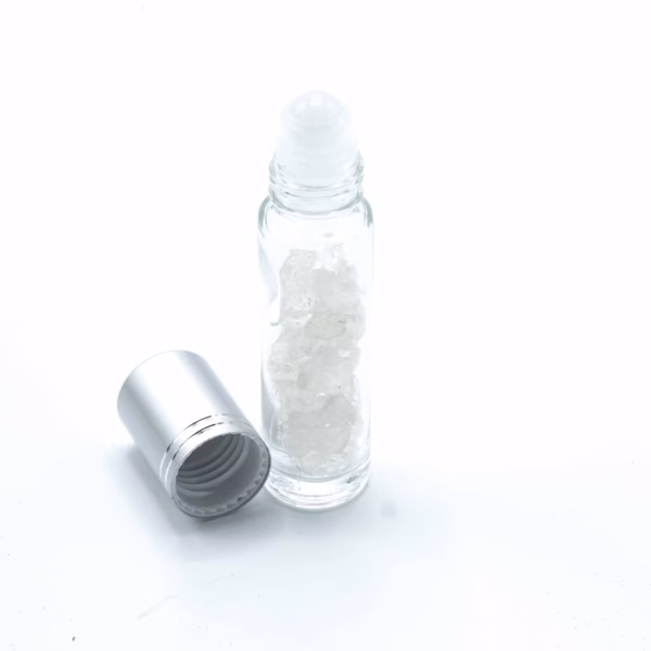 Gemstone Essential Oil Roller Bottle - Rock Quartz - Silver Cap - 5ml