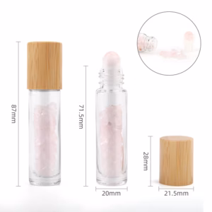 Botella Roll - On con Gemas - Cuarzo Rosa - Tapa de Madera