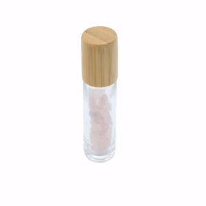 Botella Roll - On con Gemas - Cuarzo Rosa - Tapa de Madera