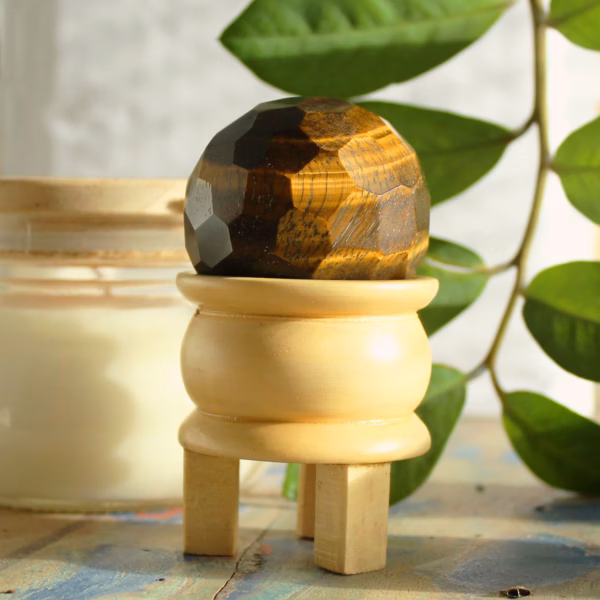 Gemstone Faceted Healing Ball & Stand - Tigereye