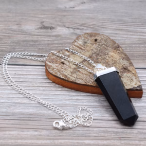Pendentif Crayon Plat Pierres Fines - Agate Noire