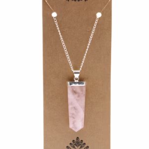 Pendentif Crayon Plat Pierres Fines - Quartz Rose