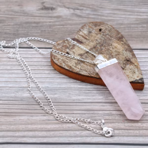 Pendentif Crayon Plat Pierres Fines - Quartz Rose