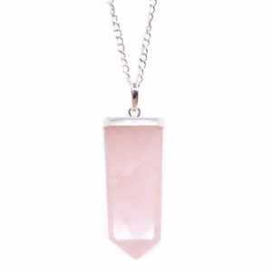 Pendentif Crayon Plat Pierres Fines - Quartz Rose
