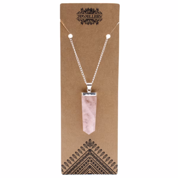 Pendentif Crayon Plat Pierres Fines - Quartz Rose