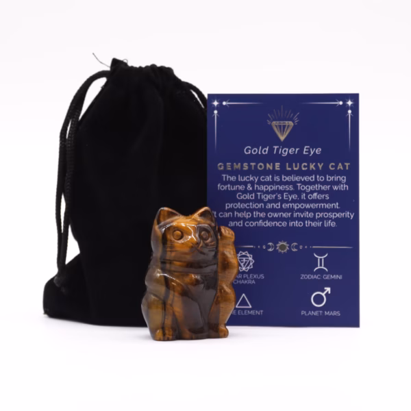 Gemstone Lucky Cat - Gold Tiger Eye 50x35x25mm