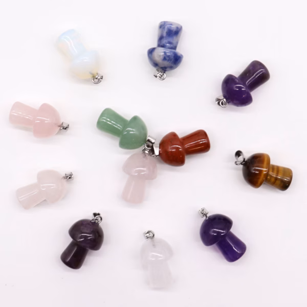 Edelsteen Paddenstoel Hangers - 12 Assorti 20x15mm