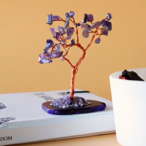 Arbol de Piedras Preciosas: Amatista sobre Base de Ágata Natural (35 Piedras)