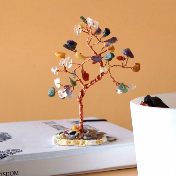 Gemstone Tree - Multi Stones på Naturlig Agatbase (35 Steiner)