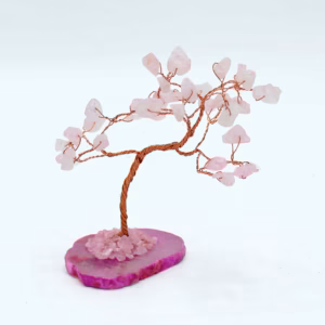 Gemstone Tree - Rosenkvarts på Rosa Agatbunn (35 Steiner)