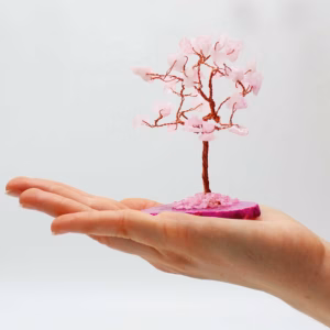 Gemstone Tree - Rosenkvarts på Rosa Agatbunn (35 Steiner)
