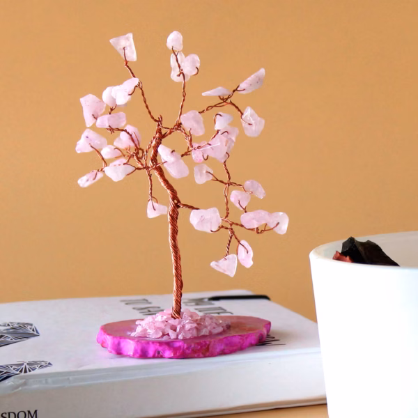 Gemstone Tree - Rosenkvarts på Rosa Agatbunn (35 Steiner)