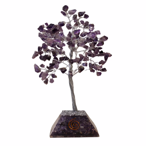 Arbre Pierres Fines avec Base en Orgonite - 160 Pierres - Améthyste
